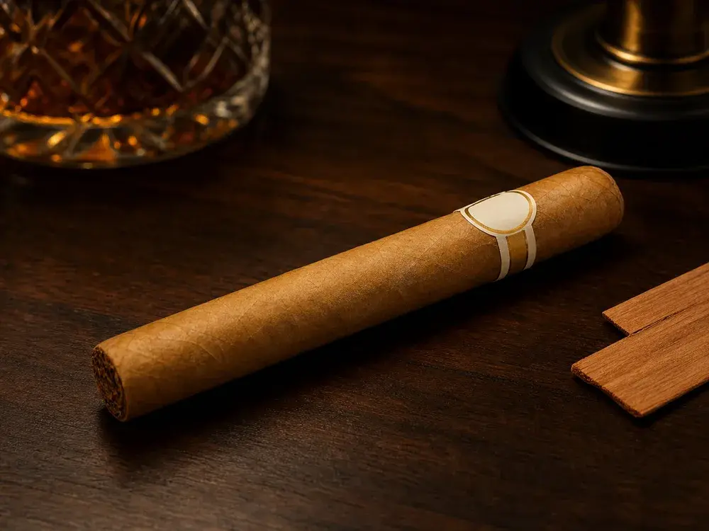 Cigarro suave estilo Connecticut sobre una mesa cálida de madera